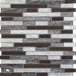 Decorative tile wall made of staggered rectangular bricks in dark brown and weathered gray textures.