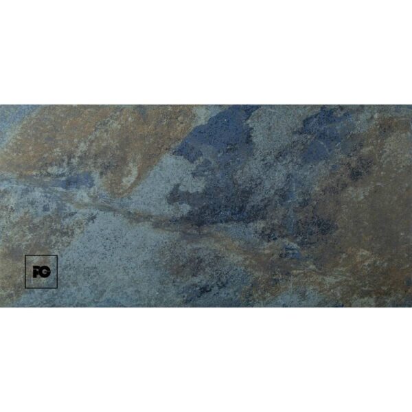 Close-up of a blue-gray rocky texture with brown patches; fg logo in the bottom-left corner.